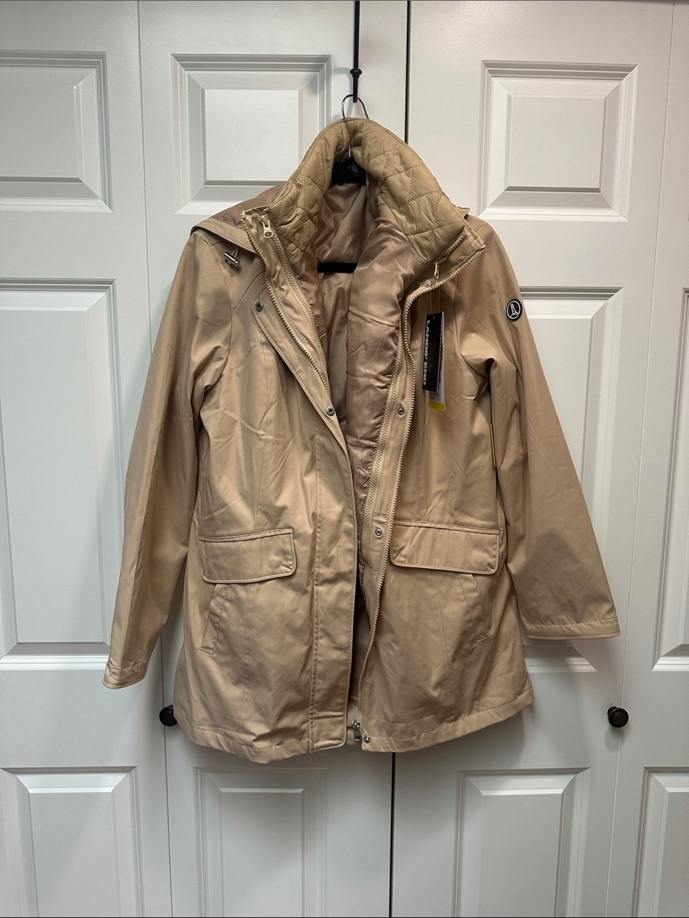 Lands' End Beige Hooded Trench Coat